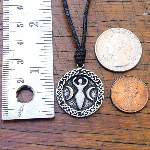 Vista 5 de Deidad Lunar Selene Artemis Luna Diosa Celta Magia Pagana Wicca Joyería Wicca Collar Colgante de Peltre Dinero de la fortuna Amuleto Protección