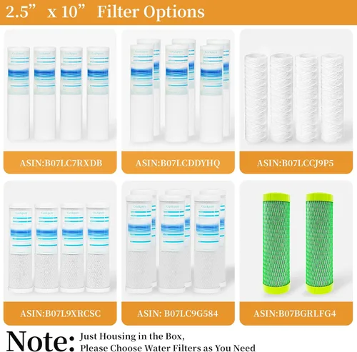 Vista 8 de Geekpure Sistema de filtro de agua para toda la casa de 10 pulgadas con carcasa azul y sedimento de PP enrollado, puerto de latón NPT de 3/4