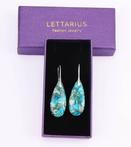 Vista 6 de Aretes colgantes de piedra curativa natural con piedra de nacimiento de cristal