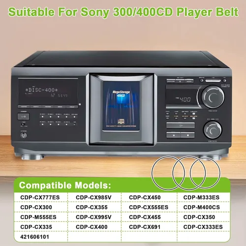 Vista 6 de superbobi 2 correas de transmisión y 1 correa de puerta para correas de reproductor de CD Sony 300 400 CDP-CX300 CDP-CX400