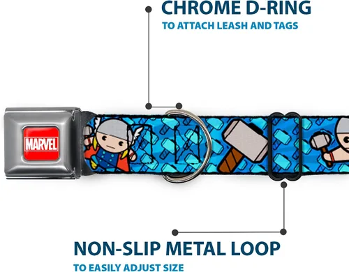 Vista 5 de Collar de perro hebilla de cinturón de seguridad Kawaii Thor Poses Hammer Monogram Blues 9 a 15 pulgadas 1.0 pulgadas de ancho, DC-WTH014-S