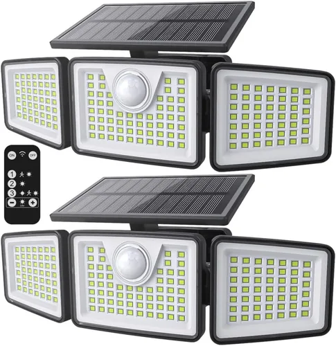 Vista 9 de Daphino - Luces solares para exteriores de 2500 lm con sensor de movimiento, luces de calle de 3 cabezales con ángulo amplio de 270°, iluminación