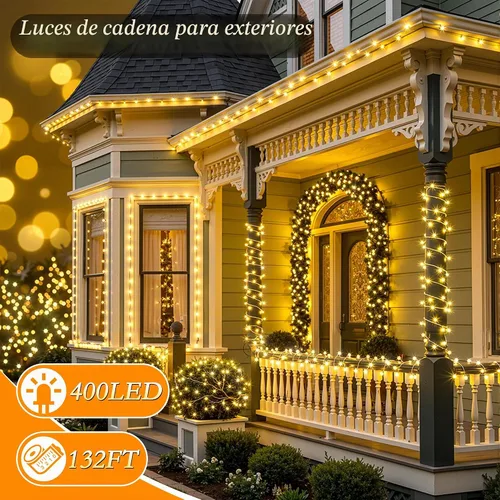 Vista 2 de Luces de Navidad para exteriores, 400 luces LED de 131 pies, luces de árbol de Navidad, impermeables IP67, 8 modos, luz blanca cálida