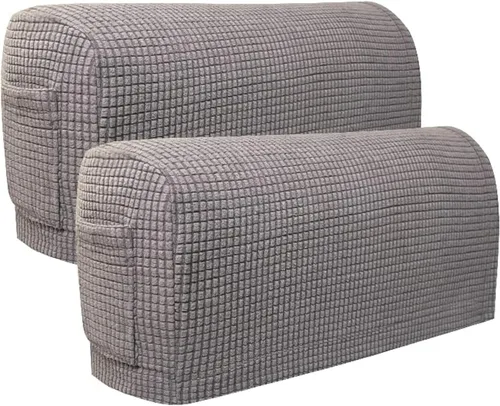 Vista 10 de Juego de 2 fundas elásticas para brazos de sofá con bolsillo, fundas extraíbles antideslizantes para reposabrazos para sillón reclinable y sillones