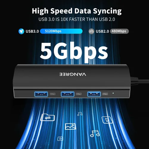Vista 8 de VANGREE Hub USB C 8 en 1, 3 USB-C+3 USB-A 3.2 10Gbps, 4K60Hz HDMI, 100W PD Negro