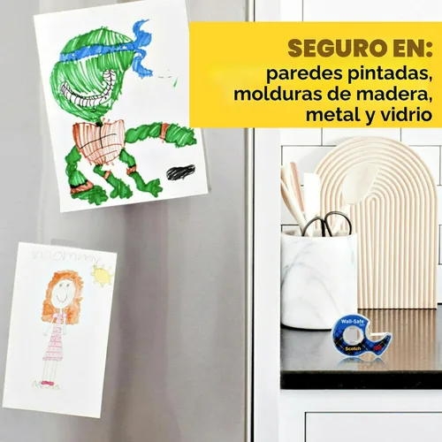 Vista 8 de Scotch Cinta segura para pared, 1 rollo dispensador, cinta extraíble segura para pared, para colgar fotos, arte, decoración, 3/4 pulgadas x 650