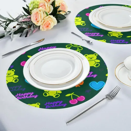 Vista 6 de Happy Birthday Cars Dark Green Round Natural placemats Plate placemat Set of 4 15x15 in individuales para comedor