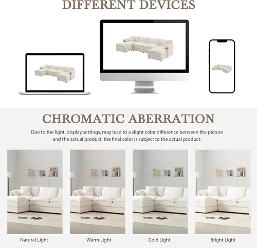 Vista 18 de Moderno sofá modular en forma de U con almohadas para la cintura, sofá cama con diván, sofá tapizado simétrico de felpilla de 6 asientos para sala