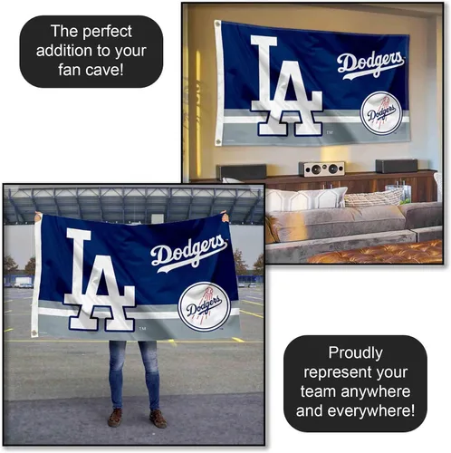 Vista 5 de WinCraft Bandera de Los Angeles Dodgers Logo Insignia de 3 x 5 pies con ojales
