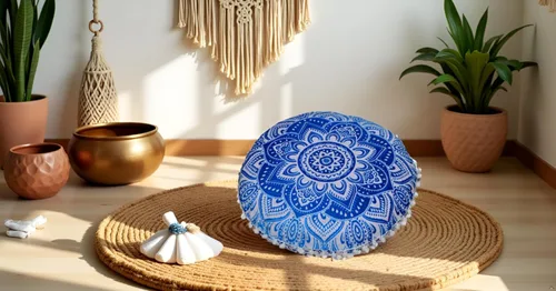 Vista 2 de CRAFT KALA Funda de cojín de 22 pulgadas para meditación, diseño de mandala, funda para puf, asiento redondo, mandala bohemio, de algodón