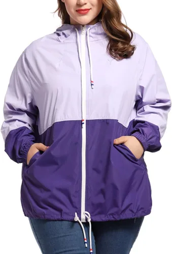 Vista 3 de Chaqueta de lluvia para mujer, talla grande, ligera, con capucha, rompevientos
