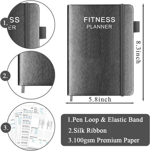 Vista 6 de Planificador de ejercicios para mujer y hombre, planificador de fitness para mujeres y hombres, A5, agenda de entrenamiento de tapa dura