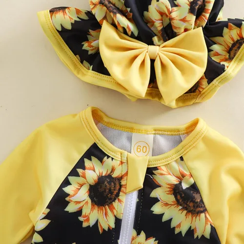 Vista 12 de Traje de baño de una pieza con cremallera de manga larga para bebé niña con gorro