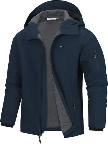 Vista 16 de 33,000ft Chaqueta de softshell con capucha para hombre, impermeable, ligera, aislada, cortavientos, forro de forro polar, chaqueta de lluvia Verde