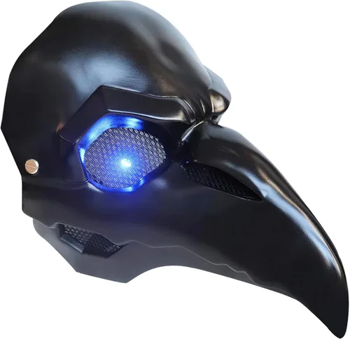 Vista 2 de CAFELE Steampunk - Máscara de pájaro de médico de la peste con luz LED, máscara retro de pico largo de nariz para cosplay, máscara de Halloween