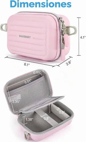 Vista 5 de BAGSMART Funda para cámara digital, bolsa pequeña para cámara con 2 formas Rosa bebé