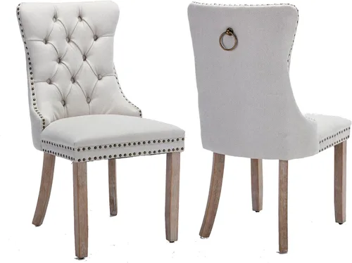 Vista 77 de Juego de 2 sillas de comedor de terciopelo beige, sillas de comedor tapizadas beige01