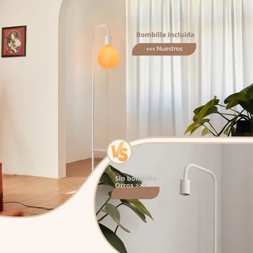Vista 2 de ONEWISH Lámpara de pie para sala de estar, lámpara de pie minimalista con bombilla LED moderna, vidrio blanco esmerilado de 6 pulgadas, 1800 K