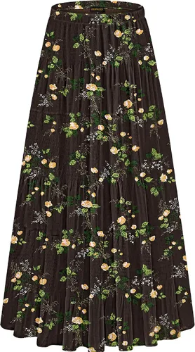 Vista 41 de NASHALYLY - Faldas largas de gasa, acampanadas, plisadas, con cintura alta y elástica para mujer Albaricoque Rosa Floral
