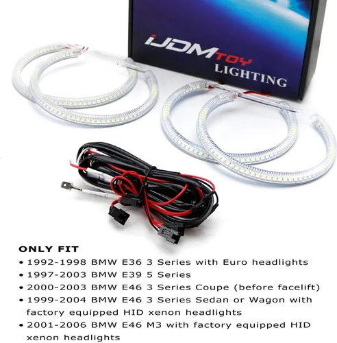 Vista 2 de Kit de luces LED iJDMTOY, Blanco Xenon 7000K de aureola para iluminación en forma de anillo para BMW de las series 3 E36, E46 - Series 5 E39