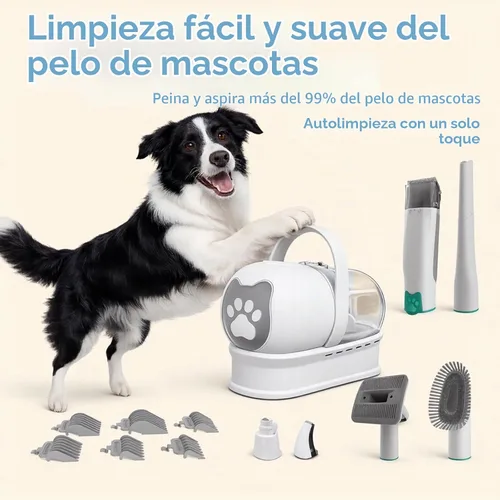 Vista 2 de Kit de aseo para perros, aspiradora para mascotas con cortaúñas y rectificadora de uñas, aspiradora de pelo de perro con 6 herramientas de aseo