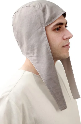 Vista 2 de KUOIN Medieval Coif Cap Linen Hats Bonnet with Ear Flaps Victorian Peasant Cosplay Arming Cap Accessories