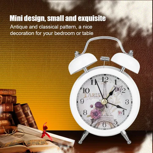 Vista 2 de Garosa Reloj despertador para dormitorio, clásico retro ultra silencioso reloj de cuarzo de metal con retroiluminación para escritorio, armario