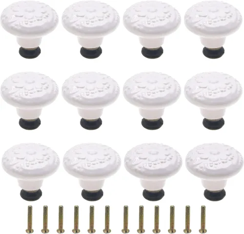 Vista 8 de 12 pomos de cerámica verde para gabinete, pomos decorativos florales para cajones, tiradores de muebles hechos a mano, 1.34 pulgadas de diámetro
