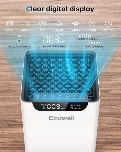 Vista 7 de Purificadores de aire para dormitorio del hogar de hasta 1102 pies cuadrados con sensores de calidad del aire, filtro H13 True HEPA, purificador