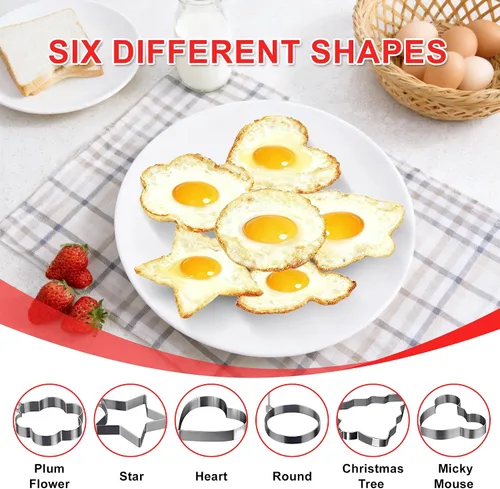Vista 6 de Juego de 6 moldes para huevos fritos antiadherentes de acero inoxidable y máquinas para hacer panqueques con asas plegables para cocinar