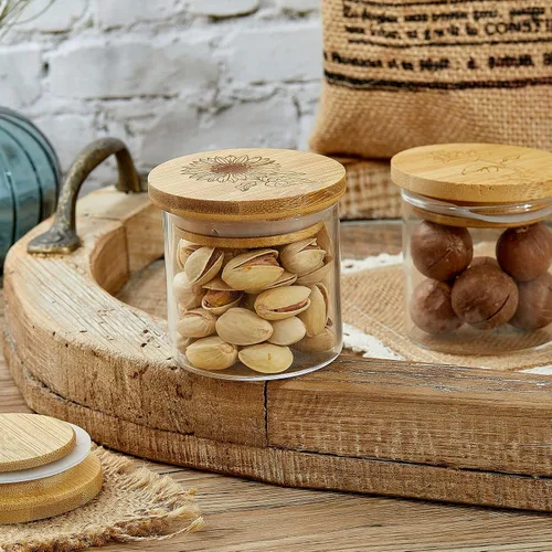 Vista 3 de Gueevin Juego de 6 tapas para tarros de yogur a granel de madera de bambú compatibles con tarros de yogur Oui, redondos, reutilizables, con anillos
