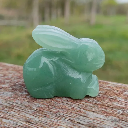 Vista 2 de YGLINE Figura de conejo de cristal con piedras preciosas para tallar animales (aventurina verde)