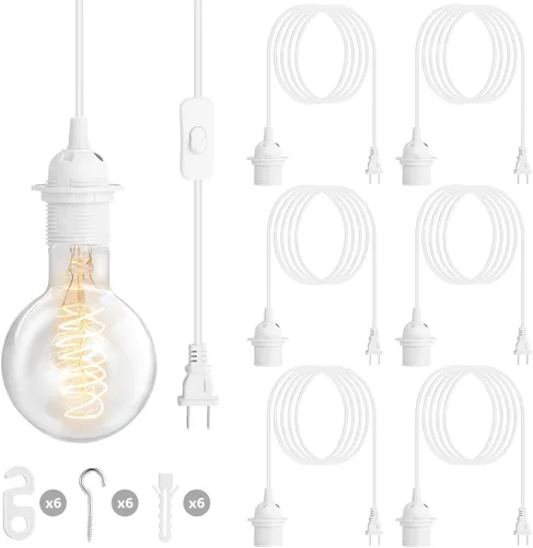 Vista 8 de Reginary Kit de 6 cables de luz colgantes, cable de extensión de cable de linterna, colgante con interruptor de encendido/apagado en línea, kit