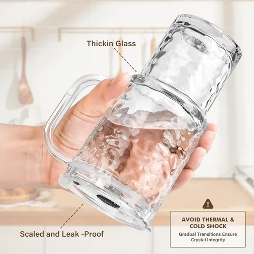 Vista 4 de Vaso de vidrio de 18 onzas con asa y tapa, paquete de 2 tazas de café helado con pajitas, taza de vidrio para bebidas frías y calientes, taza