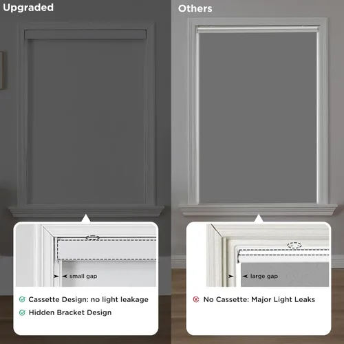 Vista 26 de Joydeco Persianas enrollables 100% opacas sin cordones para ventanas, persianas de parada libre, protección UV, persianas de tejido natural