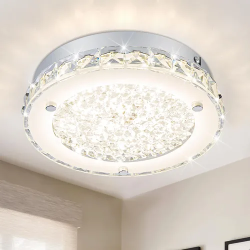 Vista 12 de Lámpara de techo de cristal de montaje al ras, lámpara de techo LED moderna de 8.3 pulgadas, lámparas de araña de cristal regulables