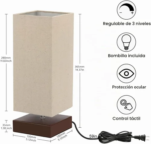 Vista 2 de Lámpara de Mesa con Control Táctil de Cabecera Regulable de 3 Vías Lámpara de Escritorio Táctil Lámpara Moderna de Mesa de Noche con Pantalla