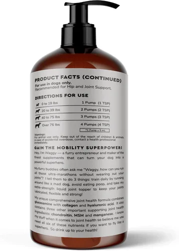 Vista 8 de WONDER PAWS Glucosamina líquida prémium para perros, apoyo articular de fuerza, flexibilidad, cartílago y movilidad, suplemento de cadera