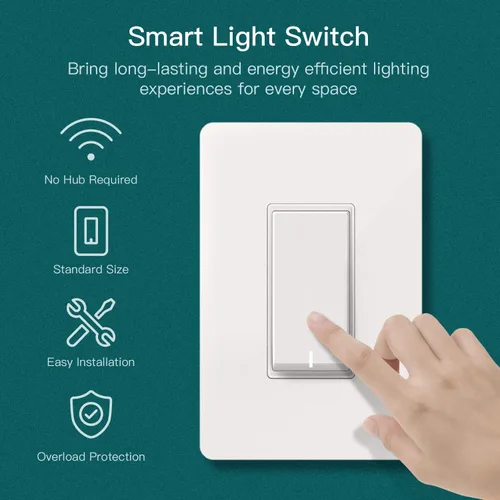 Vista 8 de TREATLIFE Interruptor de luz inteligente de un solo polo, requiere cable neutro, interruptor de luz Wi-Fi de 2.4GHz, funciona con Alexa y Google