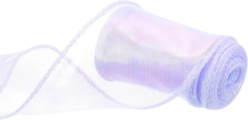 Vista 77 de MECCANIXITY - Cinta de organza con cable de 1 1/2" de ancho, brillante, transparente, con brillo irisado en tonos pastel, cinta de gasa para Beige