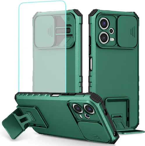 Vista 9 de Funda para Redmi Note 12 5G, Redmi Note 12 4G/Poco X5 5G con protector de pantalla de vidrio templado y cubierta de cámara deslizante, cubierta