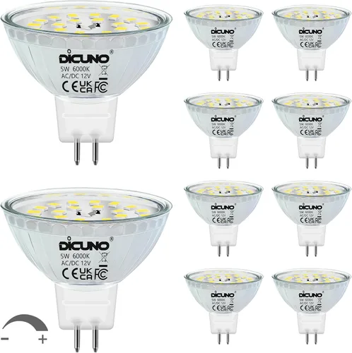 Vista 11 de DiCUNO Bombillas LED MR16 regulables de 50 W, reemplazo halógeno de 2700 K, blanco cálido, base de vidrio GU5.3 con base de dos pines, ángulo de haz