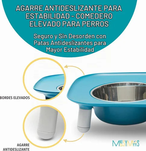 Vista 4 de Comedero elevado doble para perros, con recipientes extraíbles de acero inoxidable y patas ajustables (40 onzas / 5 tazas por recipiente), de Messy