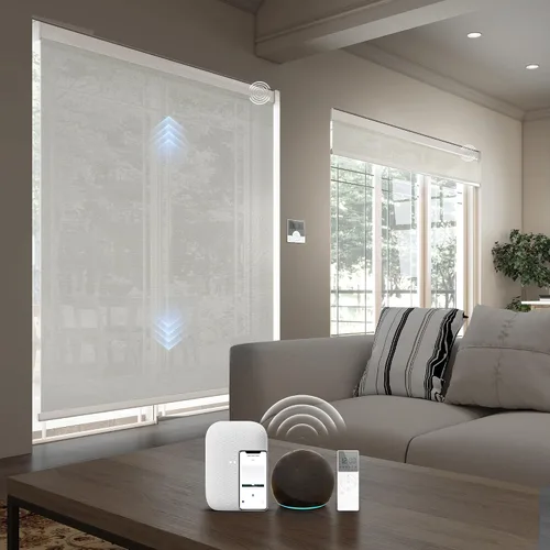 Vista 37 de Motorized Light Filtering Shades Compatible with Alexa Google Smart Blinds Automatic Window Shade Remote Control 70% Blackout Sunny Black
