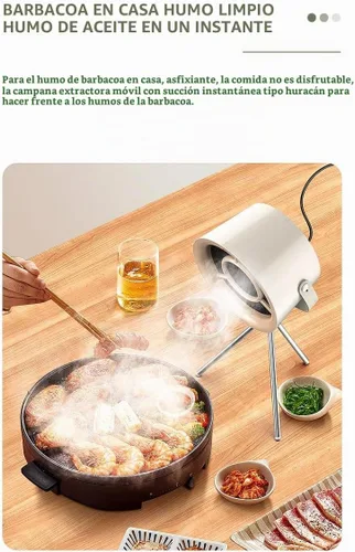 Vista 2 de Campana extractora portátil, mini absorbente de humo de escritorio, ventilador extractor USB de 3 velocidades para olla caliente, barbacoa