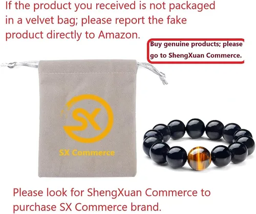 Vista 2 de SX Commerce Pulsera de obsidiana natural negra de piedra natural de 0.394in o 0.472in con un ojo de tigre único, buen regalo para hombres y mujeres