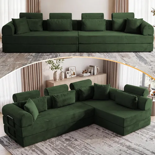 Vista 18 de Sofá modular en forma de L de 114 pulgadas con diván, sofá de pana sin hueso con otomana móvil, sofás de asiento profundo para sala de estar, sin