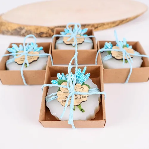 Vista 4 de HTF - Paquete de 10 decoraciones de baby shower, regalos de baby shower, mini jabón vegano perfumado hecho a mano, baby shower para niños