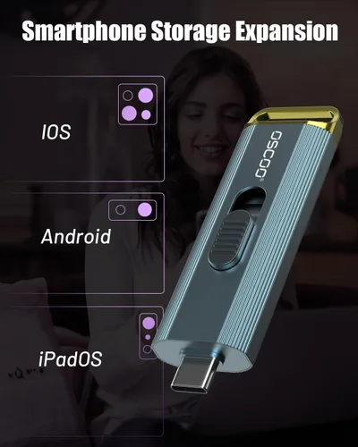 Vista 6 de SSD portátil de 512 GB, hasta 2100 MB/s, compatible con Apple 4K 60fps ProRes, disco duro externo USB 3.2 con USB-C y A para iPhone 15/16/17