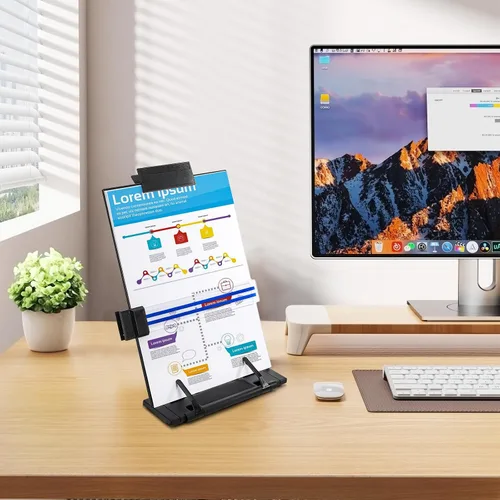 Vista 7 de Lawei Paquete de 2 soportes para documentos de escritorio con clip ajustable y guía de línea, soporte portátil para libros de documentos, soporte